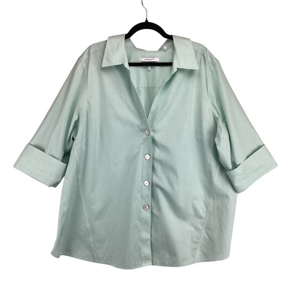 Foxcroft Button Down Shirt‎ Size 22W Mint Green 3/4 Sleeve Non-Iron - Picture 1 of 9